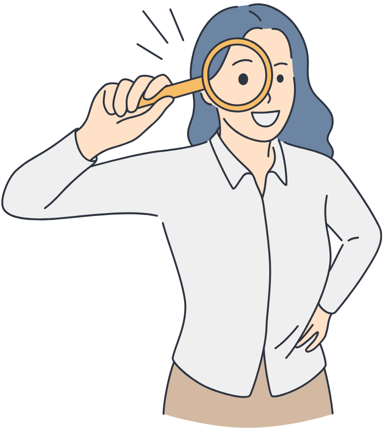 虫眼鏡をもつ女性